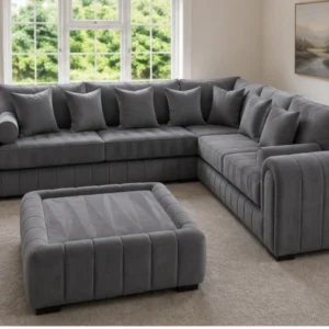 Lilly Modern 5 Seater L-Shape Sofa - Grey Lilly 5 Seater Sofa Set - Lilly 5 Seater Sofa – Premium Velvet Sofa for Modern Living Rooms