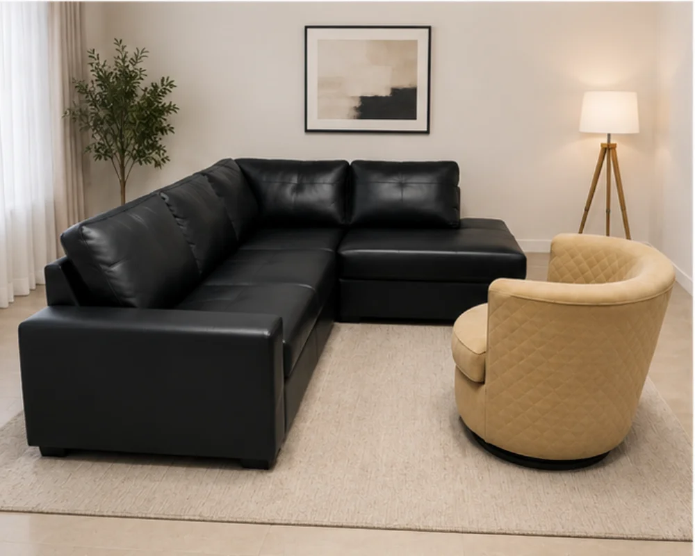 Dylan Modern Curved Corner 5 Seater Leather Sofa – Family Comfort Dylan Sofa - Image 2