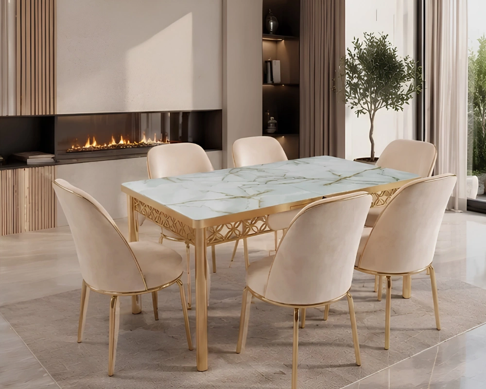 Contemporary Dining Table with 6 Chairs | Stylish 6 Seater Dining Set - Image 3