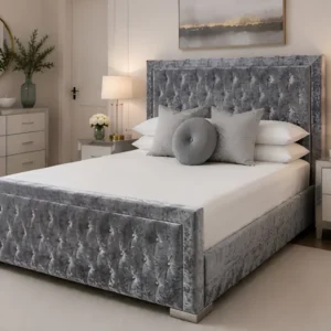 Silver Grey Hilton 6ft Bed with Mattress – 200 × 200 cm Stylish Padded Headboard