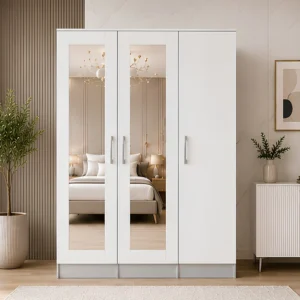 Deluxe 3 Door Wardrobe with Hanging Space - Classic Three Door Bedroom Wardrobe with Twin Mirrors
