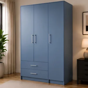 Blue 3 Door Wardrobe with 2 Drawers - Modern Bedroom Storage Cabinet