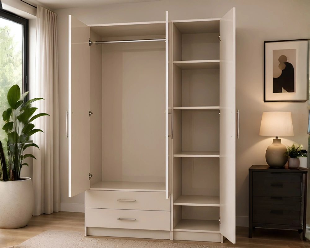 Modern 3 Door Wardrobe with 2 Spacious Drawers - Contemporary Bedroom Storage Cabinet - Image 2