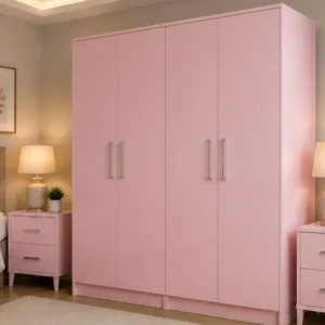 Modern Pink 4 Door Wardrobe – Stylish Bedroom Storage Cabinet
