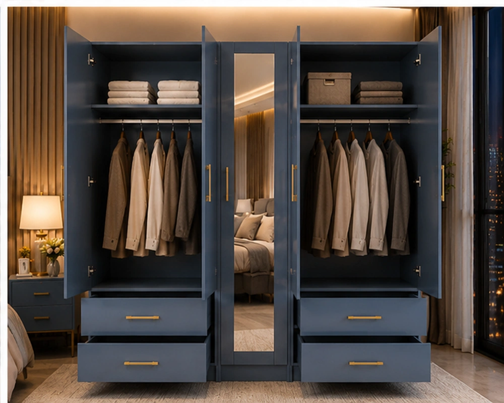 Luxury 5 Door Bedroom Wardrobe with Full-Length Mirror & Drawers - Modern Storage Cabinet - Image 4