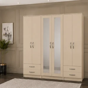 Spacious Wardrobe with 6 Doors, Mirrors and Storage Drawers | Stylish Contemporary Bedroom Storage Unit for Everyday Organisation