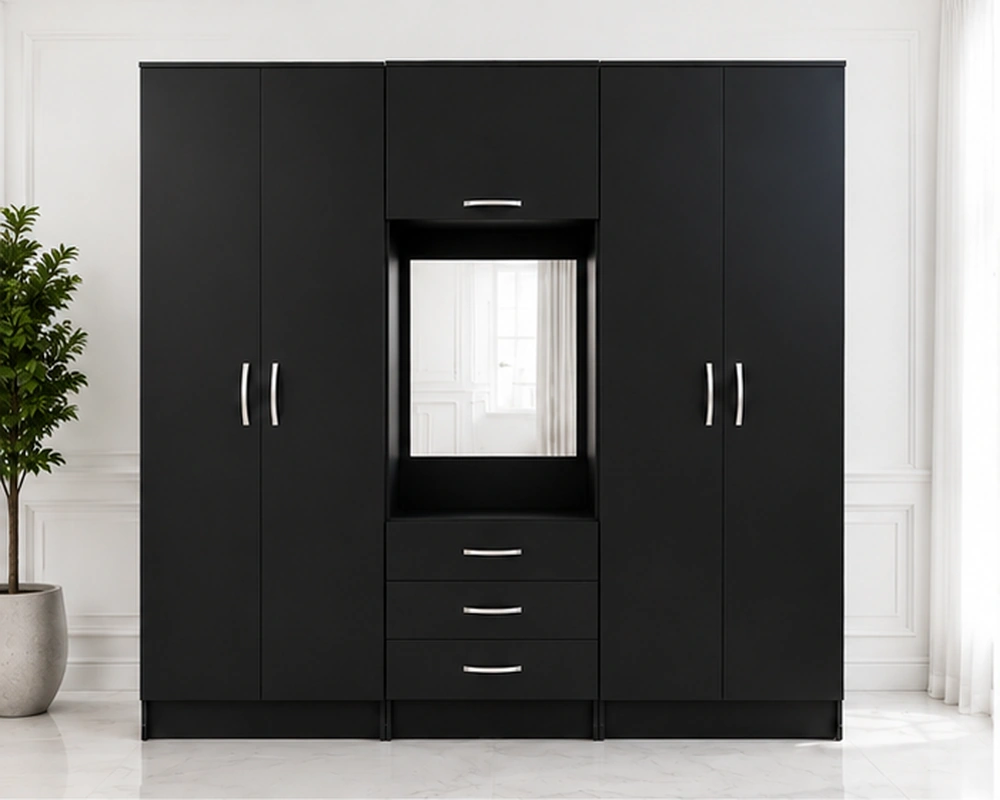 Black Finish 6 door Wardrobe with 3 Drawers – Premium Storage for Modern Bedrooms