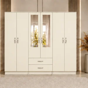 Luxury Bedroom Storage Wardrobe with Six Doors and Center Mirrors