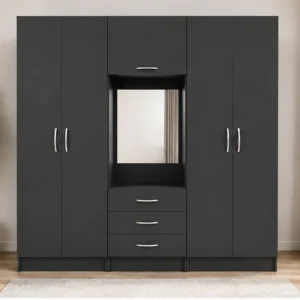 Graphite Grey 6 Door Wardrobe with Centre Mirror – Refined Bedroom Storage