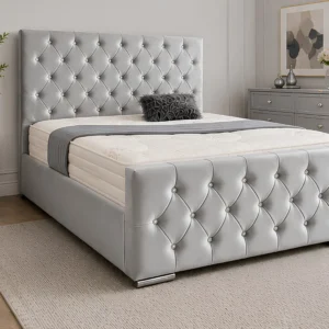 Contemporary Light Silver Florida King Bed – 5ft 180 × 200 cm Stylish Tufted Design wit mattress