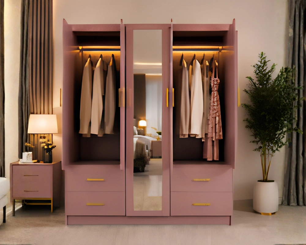 Modern Bedroom Wardrobe with Mirror | 5 Door Clothes Storage Cabinet - Image 2