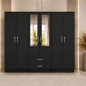 Premium Bedroom Storage Cabinet with 6 Doors and Mirrored Panels
