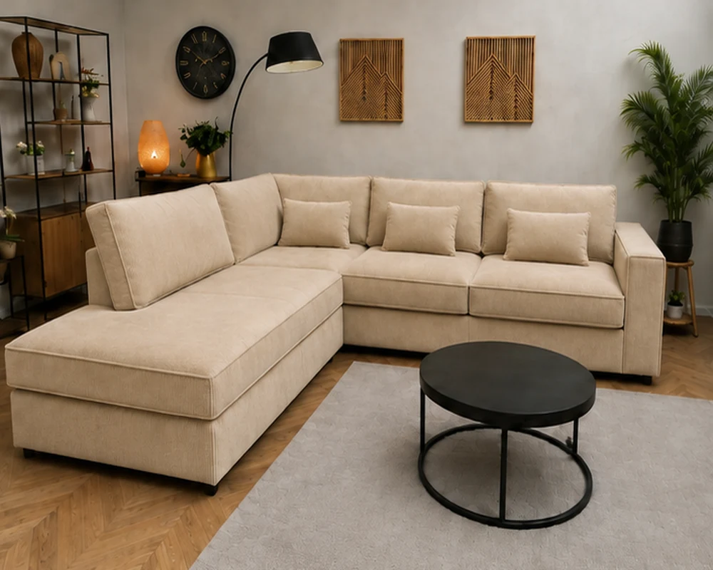 Luxury Beige L-Shaped Corner Sofa – Modern Sectional Living Room Sofa - Image 2