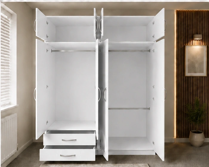4 Door Bedroom Wardrobe with 4 Drawers and 2 Long Mirrors - Image 3