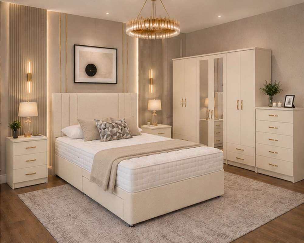 Complete Bedroom Furniture Set - King Size Bed - Six Door Wardrobe - Five Drawer Chest - Two Nightstands - Image 4