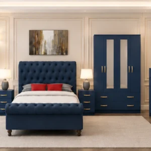 Elegant Double Bed Room Set - four Door Wardrobe With Four Drawer - Chest of Five Drawers With Two Bed Side Table