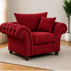 Nicole Ruby Red 1 Seater Sofa – Luxury Tufted Chesterfield Armchair