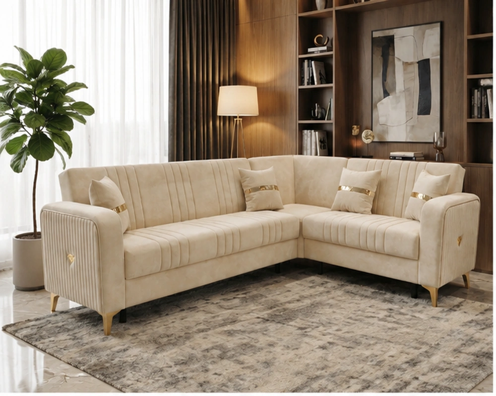 ORION Turkish Luxury Corner Sofa bed 6 seater Plush Velvet - Vertical Channel Design & Premium Comfort - Image 2