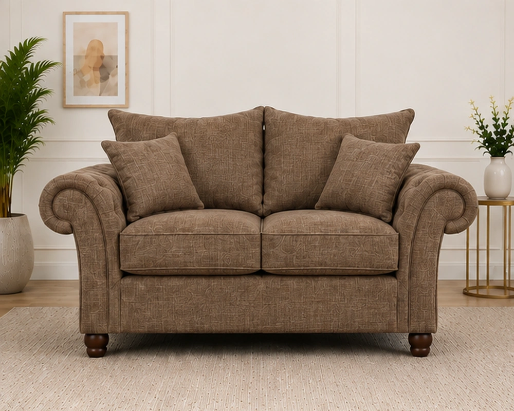 Luxury Brown 2 Seater Sofa – Classic Chesterfield Fabric Lounge Sofa - Image 2