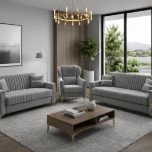 Luxury Turkish Sofa Set – Grey colour 3+2+1 Sofa Set with Gold Accents