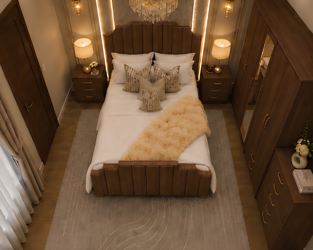 Luxury King Size Bed Furniture Set - five Door Wardrobe With Four Drawer - Chest of Five Drawers With Two Bed Side Table - Image 4
