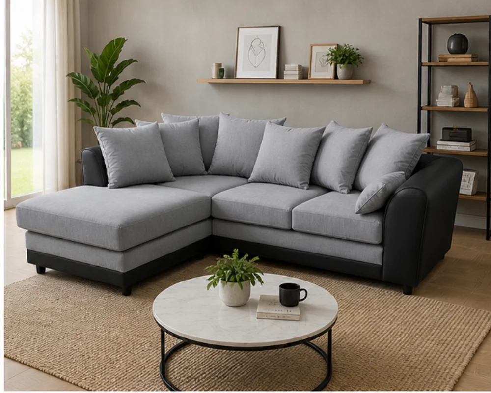 Upholstered Dylan 4 Seater grey Corner Sofa – Soft Cushioned Comfort