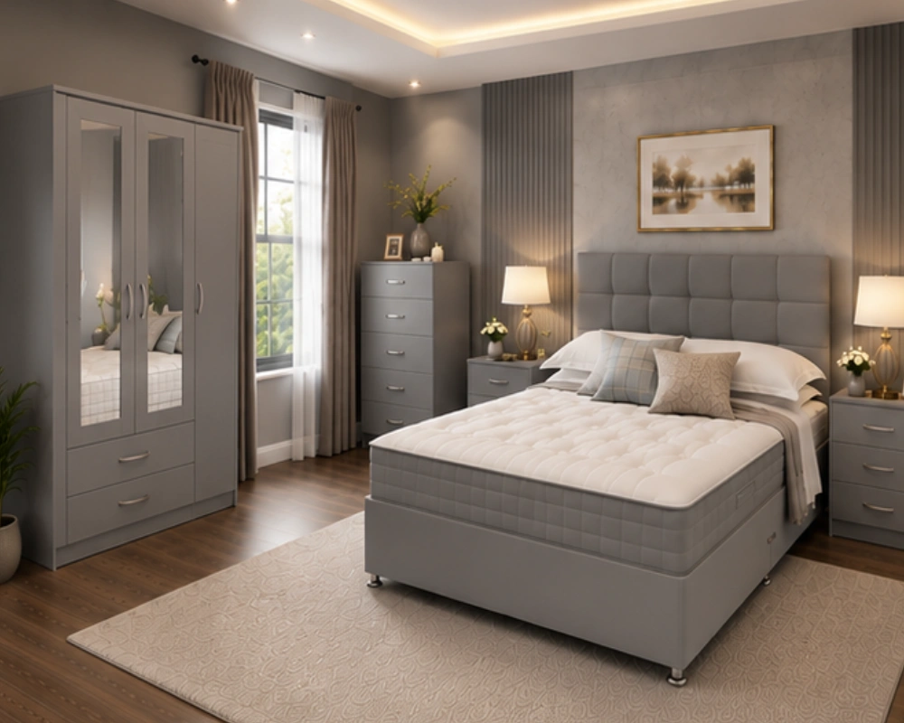 Spacious Luxury King Bed Set with Three Door Wardrobe With Four Drawer - Chest of Five Drawers With Two Bed Side Table - Image 4