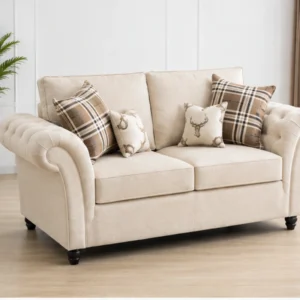 Luxury Cream 2 Seater Sofa – Classic Tufted Fabric Lounge Sofa