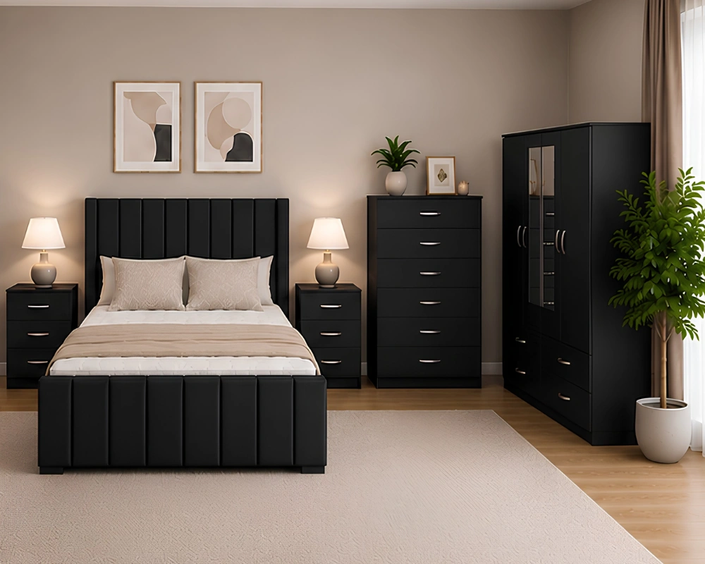 Premium King Size Wooden Bedroom With Four Door Wardrobe With Four Drawer - Chest of Five Drawers With Two Bed Side Table - Image 4