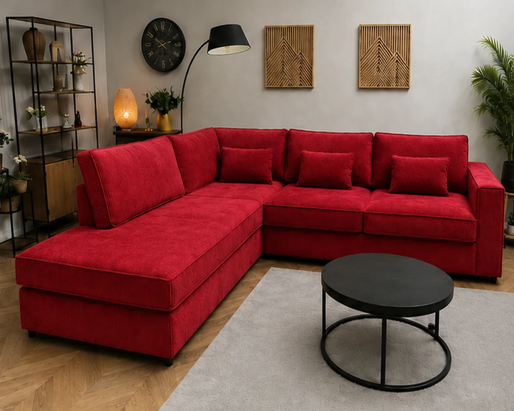 Modern Red L-Shaped Sectional Sofa | Elegant Luxury Corner Couch - Image 2