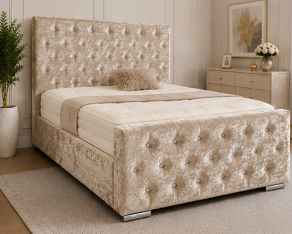 Champagne Beige Florida Super King Bed 6ft – 200×200cm Luxury Upholstered Bed with mattress - Image 2