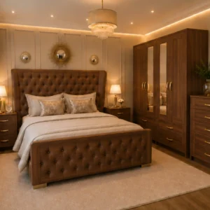 King Size Elegant Home Furniture Set with Four Door Wardrobe With Four Drawer - Chest of Five Drawers With Two Bed Side Table
