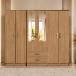 Modern Elegant 6 Door Wardrobe with Mirrors, Drawers and Spacious Storage