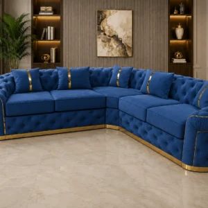 Madrid 5 Seater Chesterfield Style Corner Sofa – Royal Blue Velvet