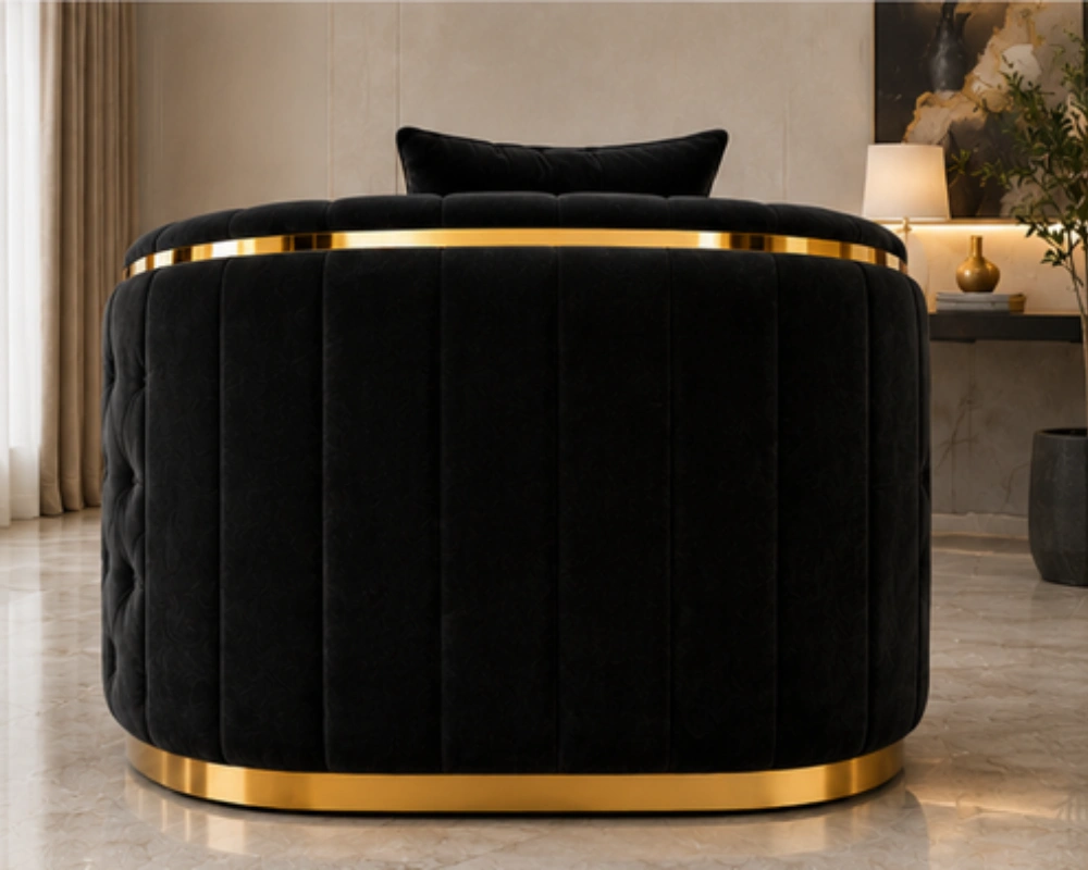 Madrid Black Velvet Armchair – Luxury Chesterfield Accent Chair with Gold Accents | UK - Image 3