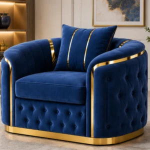Madrid Blue Velvet Armchair – Luxury Chesterfield Accent Chair with Gold Accents | UK