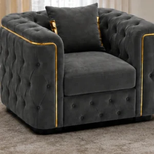 Madrid Dark Grey Armchair – Luxury Chesterfield Accent Chair with Gold Accents | UK