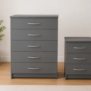 Chest of 5 Drawers With 1 Side Table - Premium Storage Side Cabinet - Premium Wooden Drawers
