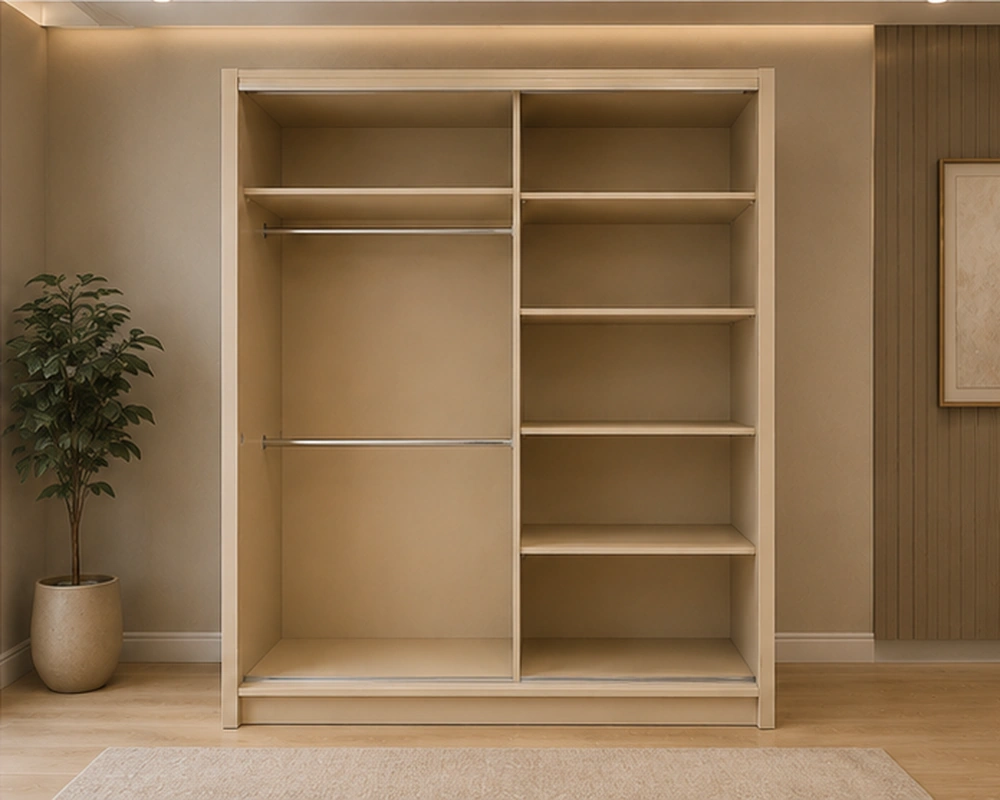 Modern Sliding Wardrobe with Full-Length Mirror – Elegant & Spacious Bedroom Storage Cabinet with 2 Smooth Sliding Doors, Hanging Rails and Multiple Shelves - Image 4