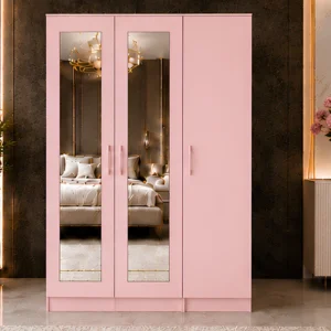 Modern Pink 3 Door Wardrobe with Full-Length Mirrors – Stylish Bedroom Furniture