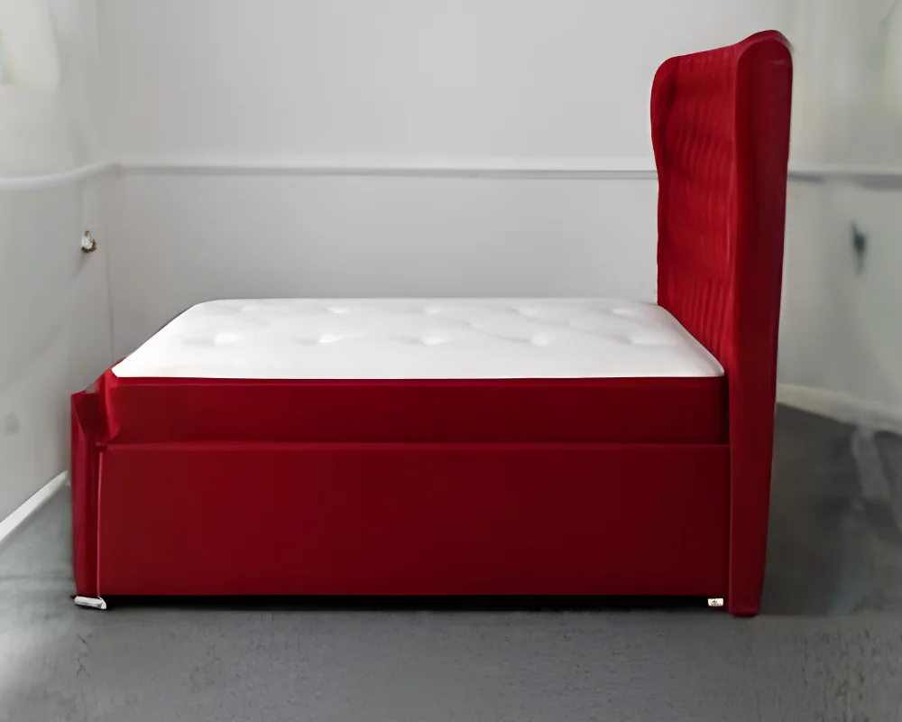 Burgundy Red Oxford Single Bed – Premium Upholstered Frame with Mattress - Image 2