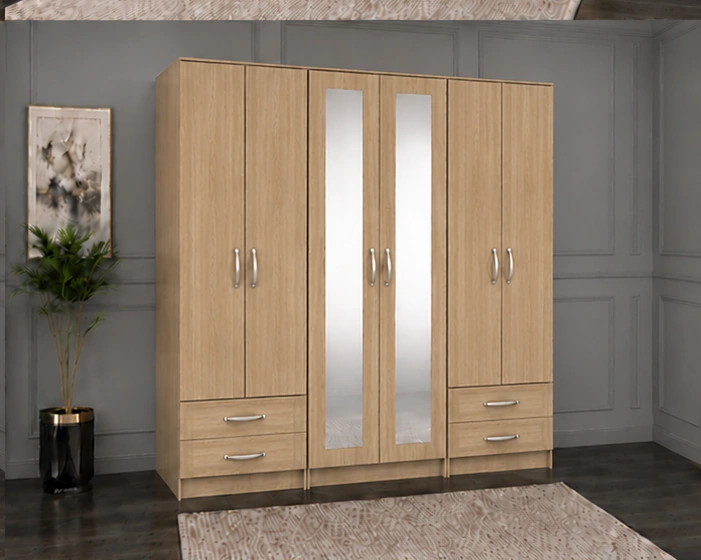 Stylish Mirrored Wardrobe with 6 Spacious Doors and Drawers | Modern Bedroom Furniture for Clothes, Bedding and Everyday Essentials - Image 4