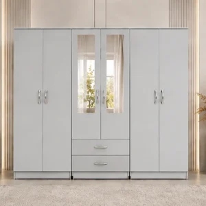 Stylish Spacious 6 Door Closet with Central Mirrored Doors