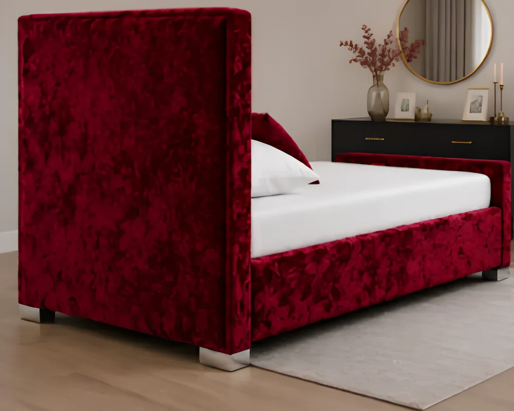 Burgundy Hilton Single Size Bed with mattress – Elegant Tufted Headboard with Mattress - Image 3