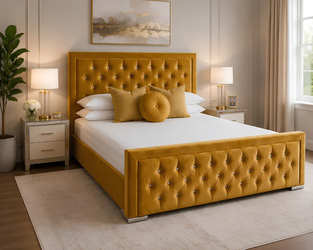 Champagne Gold Hilton Bed Frame with mattress – Premium Padded Double Bed 160×200 cm with Mattress - Image 2