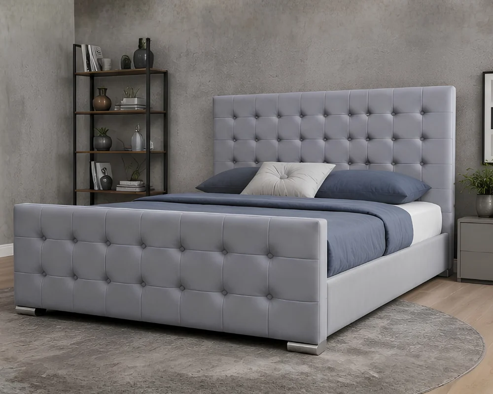 Light Grey Florida Super King Bed with mattress 200×200cm – 6ft Elegant Tufted Design - Image 3