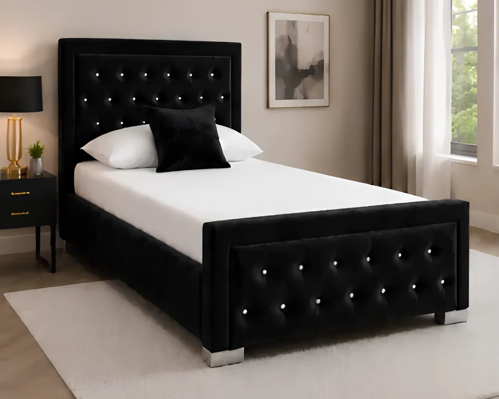 Elegant Black Hilton Single Size Bed with Mattress – Premium Tufted Headboard - Image 2