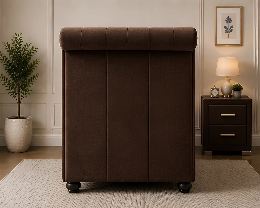 Contemporary Brown Sleigh Bed – Premium Upholstered Single Bed Frame with mattress - Image 4