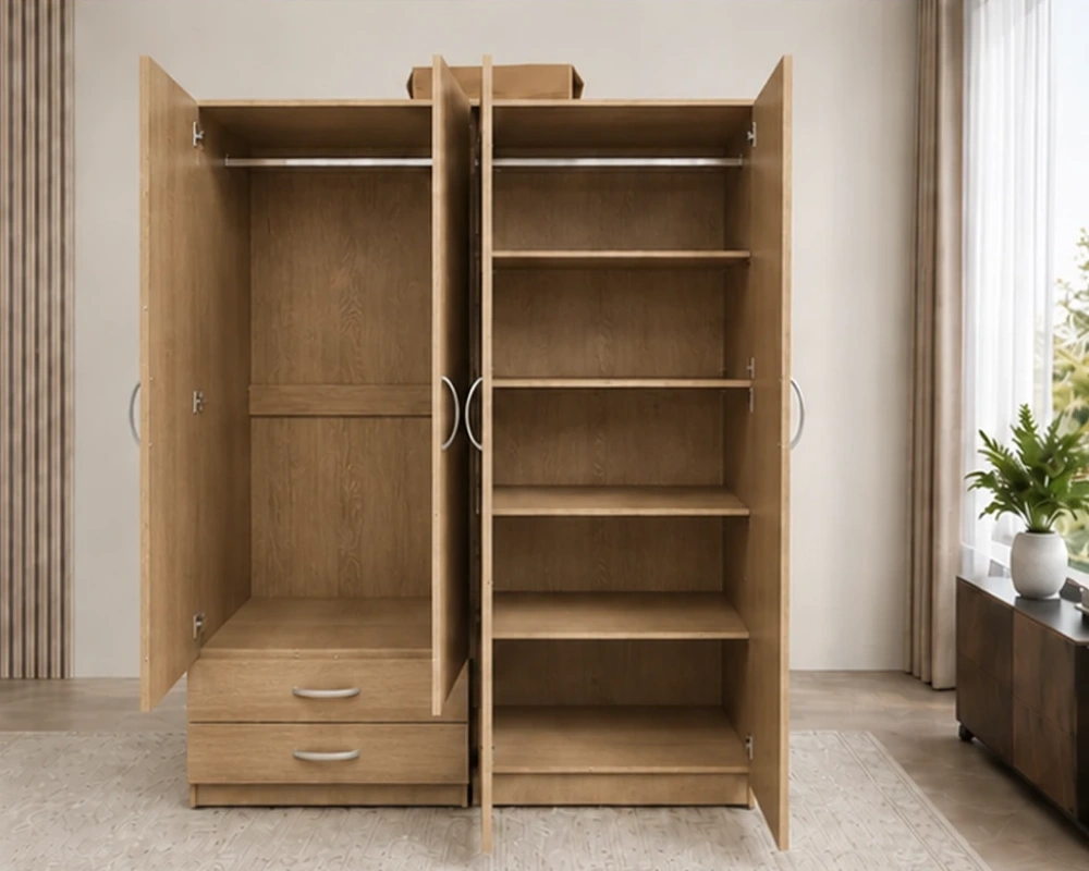 Modern Bedroom Wardrobe with 4 Doors, 4 Integrated Mirrors and 2 Practical Storage Drawers - Image 4