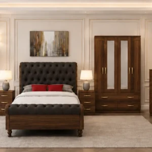 Classic Double Bed Furniture Set - four Door Wardrobe With Four Drawer - Chest of Five Drawers With Two Bed Side Table